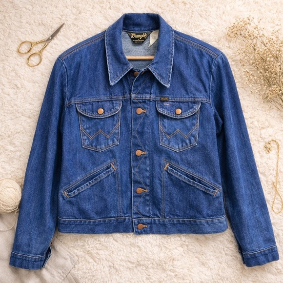 Vintage 70s Wrangler Denim Jacket No Fault Denims USA Made 80s Rugged Western L